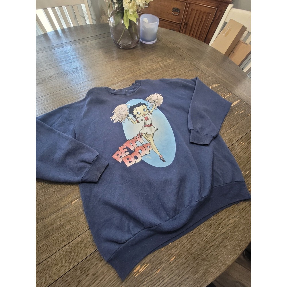 Vintage 90s Retro Betty Boop Cheerleader Sweatshirt Size L Distressed
